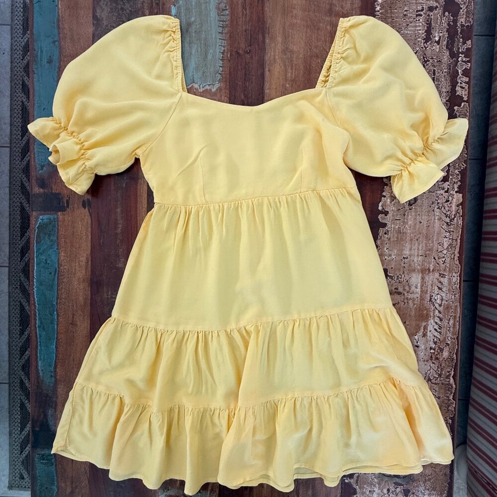 Shinestar Yellow Ruffle Sleeve Tiered Dress‎ Size Small